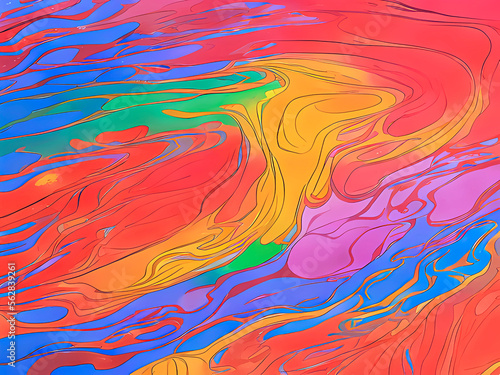 Generative AI illustration of a colorful rainbow background, bold streaks of bright paint, fantastic paint transitions on canvas.