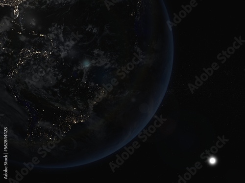 image of the night earth and the sun - 3d representation