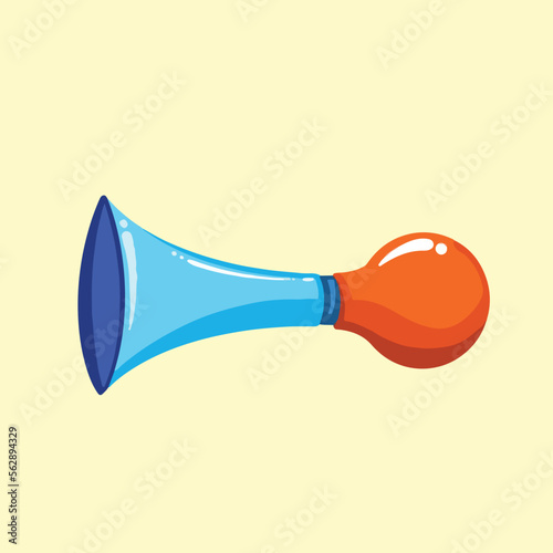 Blue and orange bicycle horn tool equipment vector illustration isolated on plain yellow background with cartoon simple flat colored art style.