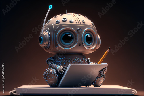 AI Copy writing bot, Artificial Intelligence Copywriter bot using chatgpt by open ai for content writing holding pencil