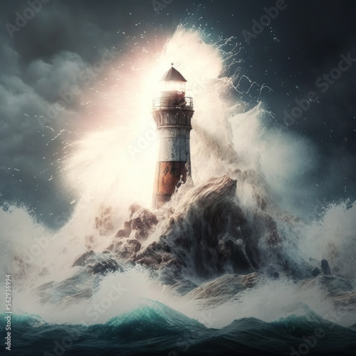 a lighthouse and a storm, generative AI 