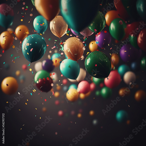 background, balloons, birthday party, confetti, generative AI 