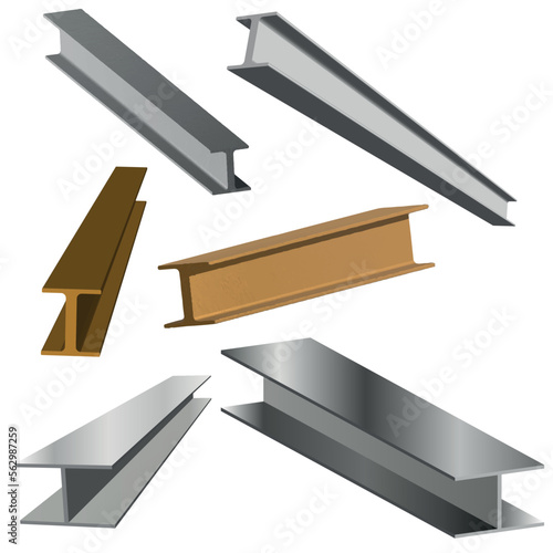 Metal construction beams, steel structure girders. Vector realistic set of stainless joist for building, iron structural profile isolated. 3d illustration of strong i-beams