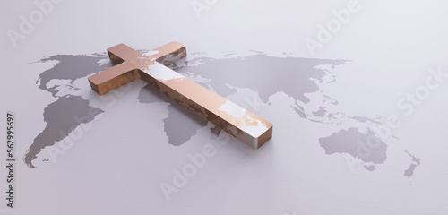 The holy cross of Jesus Christ, world map, global missions and evangelism 