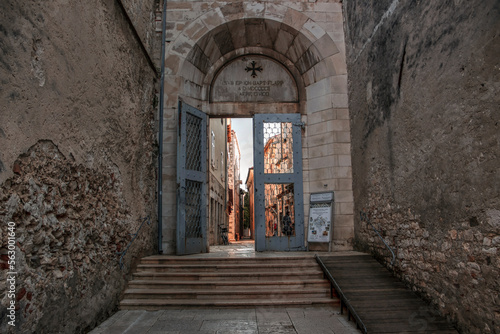 Poreč, Croatia - Entrance to the Euphrasian Basilica (Cathedral Basilica of the Assumption of Mary) 6th cent. UNESCO World Heritage List.