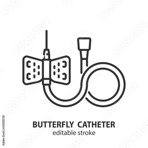 Butterfly catheter line icon. Injection device vector sign. Editable stroke.