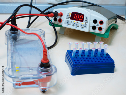 Set for DNA electrophoresis, molecular studies of DNA and viruses. Laboratory equipment of the genetic laboratory.