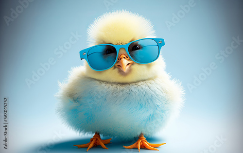 Cute spring baby chick wearing cool sunglasses. Generative ai