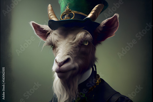 portrait of a billy goat as a leprechaun on st. patrick's day, generative ai