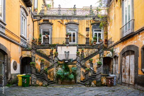 The staircases of Palazzo Marigliano, Naples, Italy. Palazzo Marigliano is a historical, renaissance-style palace in Naples city center.