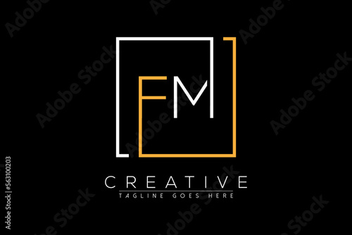 Initial letter fm, mf, f, m elegant and luxury Initial with Rectangular frame minimal monogram logo design vector template