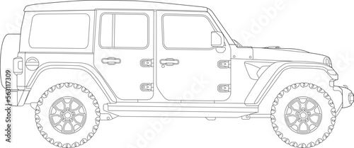 SUV Vector Template Wireframe Blueprint. Blank SUV Vehicle Template Side View