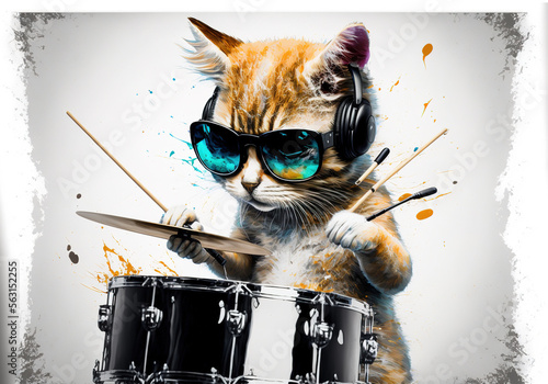 cat drummer playing the drum