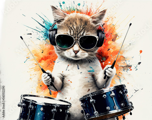 cat drummer playing the drum