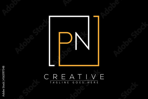 Initial letter pn, np, n, p elegant and luxury Initial with Rectangular frame minimal monogram logo design vector template