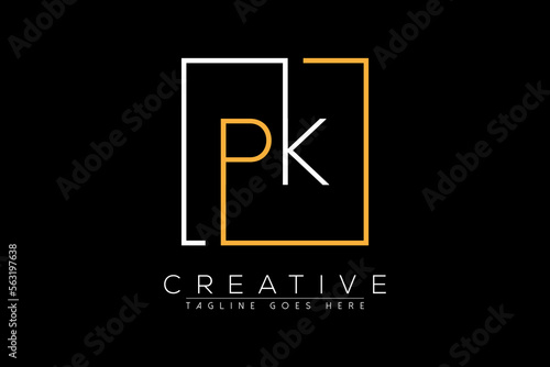 Initial letter pk, kp, p, k elegant and luxury Initial with Rectangular frame minimal monogram logo design vector template