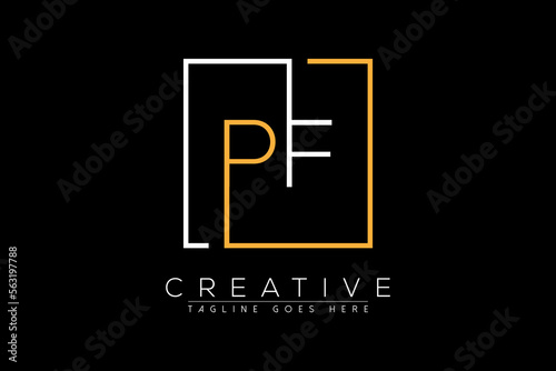 Initial letter pf, fp, p, f elegant and luxury Initial with Rectangular frame minimal monogram logo design vector template
