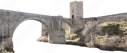 Isolated PNG cutout of a medieval bridge leading to a huge gate on a transparent background, ideal for photobashing, matte-painting, concept art