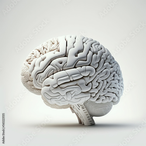 Anatomical illustration of the human brain on white background., Generative AI