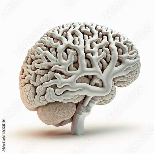 Anatomical illustration of the human brain on white background., Generative AI