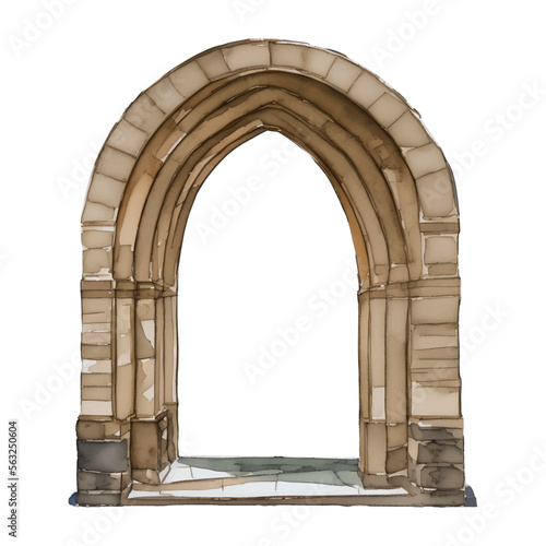 stone arch digital drawing with watercolor style illustration