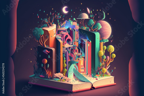 Book of Wonders: A Magical Book who makes dreams come true - Digital Art Design, unique illustration concept | Generative AI