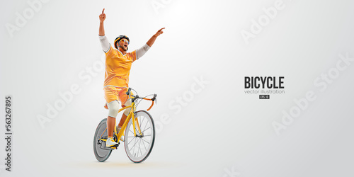 Realistic silhouette of a road bike racer, man is riding on sport bicycle isolated on white background. ?ycling sport transport. Vector illustration