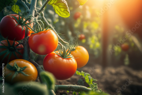 Tomatoes growing in greenhouse - Generative AI