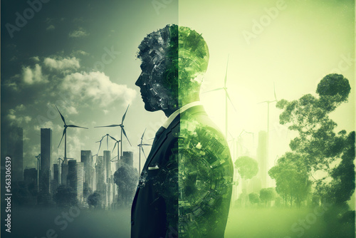 Green energy, ecologically sensible, renewable energies - Alternative renewable ecology technology picture - eco, clean concept background wallpaper created with Generative AI technology