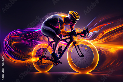 beautiful abstract bicycle racing driving fast with colorful light trails. 