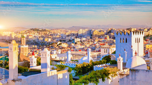 sunset over the city Tangier Morocco 