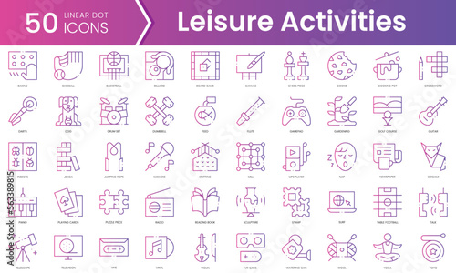 Set of leisure activities at home icons. Gradient style icon bundle. Vector Illustration
