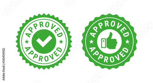 Approved green circle rubber seal stamp. Flat vector illustration isolated on white