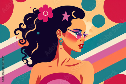 girl with hair and sunglasses summer generative AI illustration