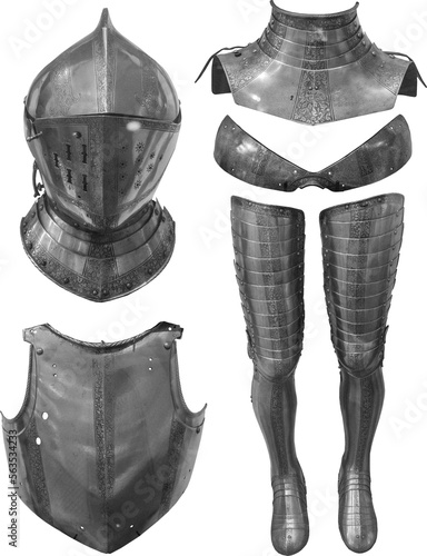 Isolated PNG cutout of a medieval knight armor on a transparent background, ideal for photobashing, matte-painting, concept art