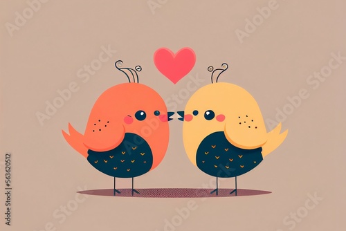 appy heart, valentine day celebration, cute happy chibi birds illustration, vector, simple clean, minimalist, wallpaper, generative ai