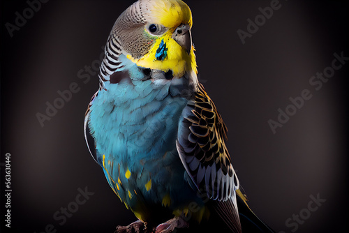 portrait of a budgie on a black background. generative ai