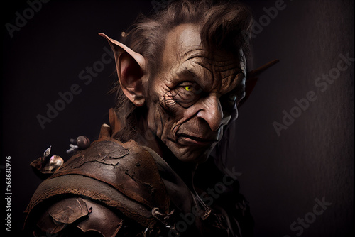 portrait of a goblin on a black background. generative ai