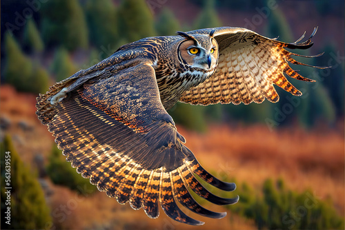 Eurasian Eagle Owl in Flight - AI Gererative