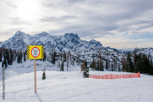 Closed ski piste in Lofer ski resort in winter, Austria