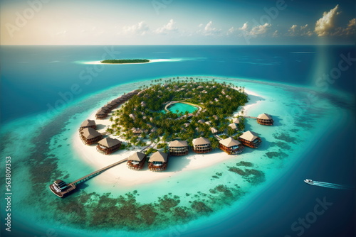 maldives luxury resort, beautiful sea, hotel, blue sky, top view, Made by AI,Artificial intelligence