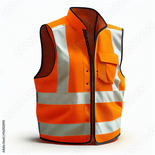 Technical orange visibility vest on a neutral white background, generative AI