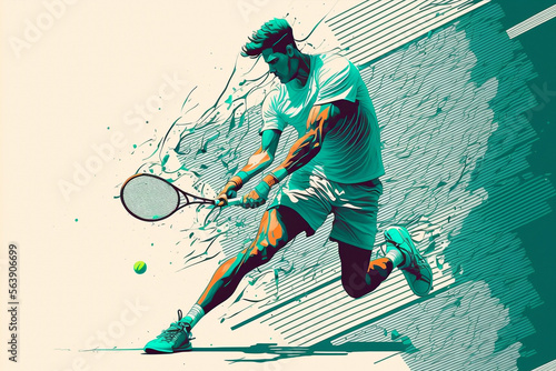 Vector style Illustration of a tennis player in action - AI generative