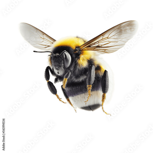 a stunning bumblebee is flying, isolated on transparent background, macro, incredible pollinator, generative AI 