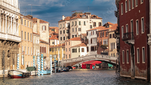 Urban landscape of the typical canals of Venice (Italy). Bridge that connects the streets in the alleys of Venice.