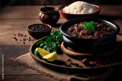 feijoada traditional brazilian food, with typical side dishes, ai generative