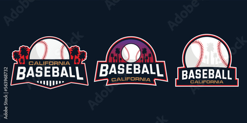 Set of logo design of Baseball emblem sport with palm in California Los Angeles