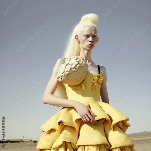 Generative ai portrait of beautiful albino woman fashionable outdoors desert