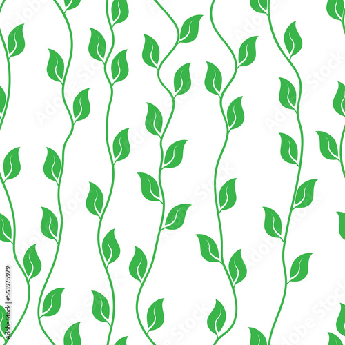 Seamless pattern of green stems and leaves. Vector pattern for textures, textiles and simple backgrounds