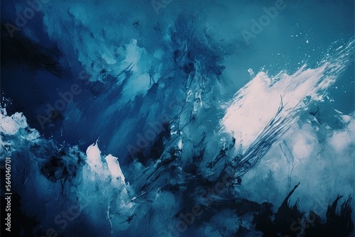  a painting of a blue and white ocean with clouds and water droplets on it's surface and a black frame around the edges of the painting is a blue sky with white clouds. Generative AI 